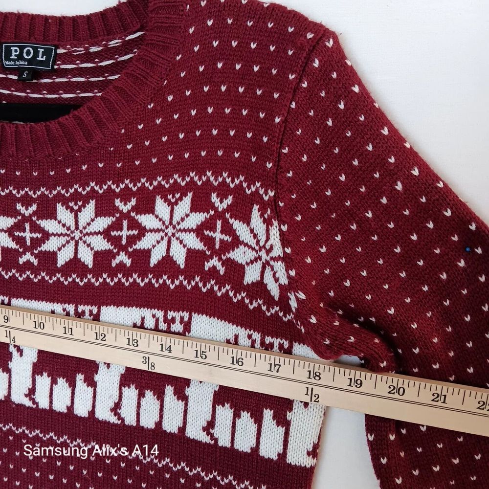 POL Women's Fair Isle Christmas Sweater Holiday Burgundy Maroon White - Small - Picture 5 of 8